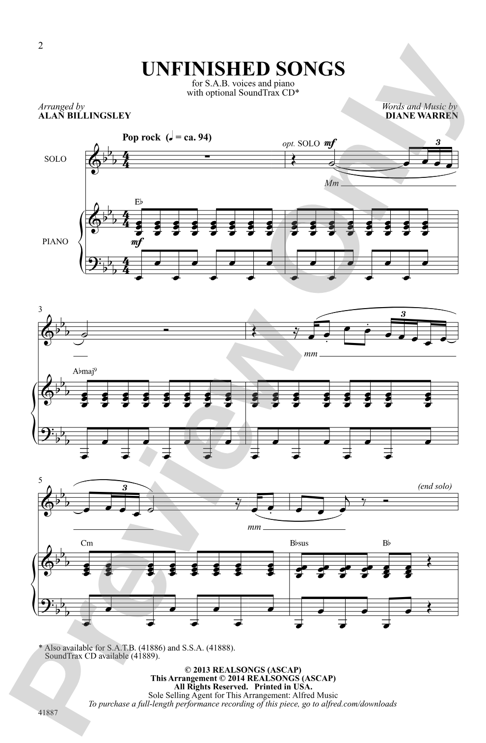 Unfinished Songs: SAB Choral Octavo