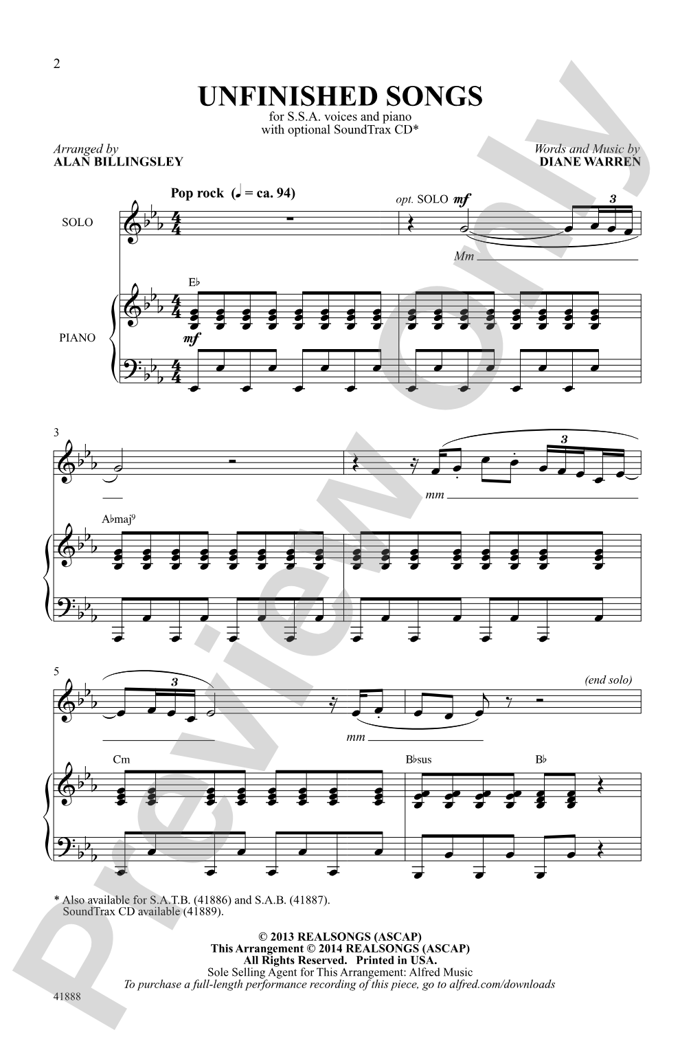 Unfinished Songs: SSA Choral Octavo