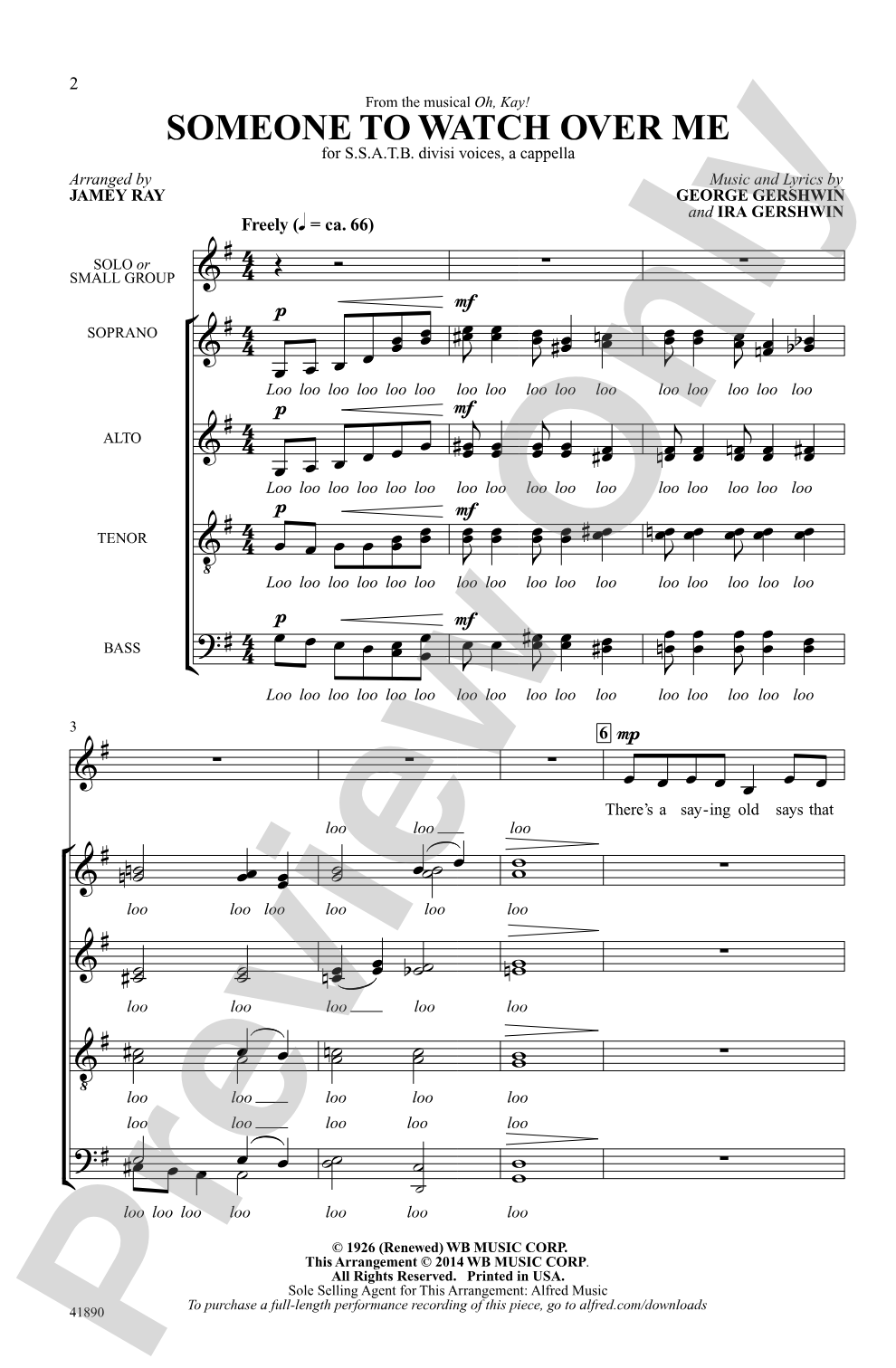 Someone to Watch Over Me: SSATB divisi, <i>a cappella</i> Choral Octavo