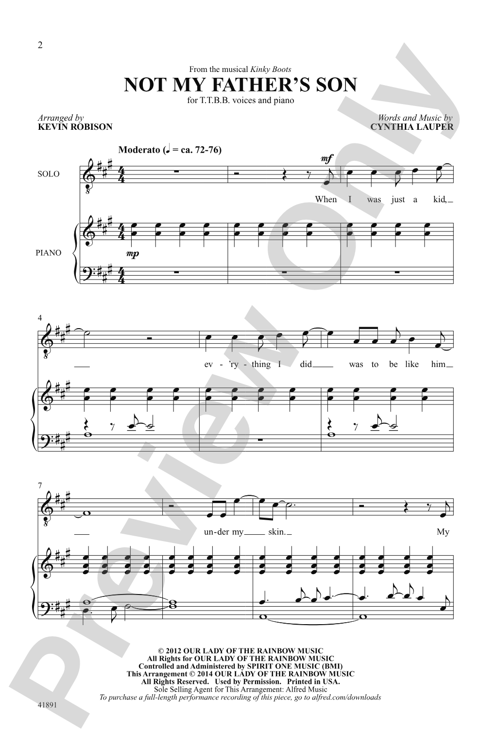 Not My Father's Son: TTBB Choral Octavo