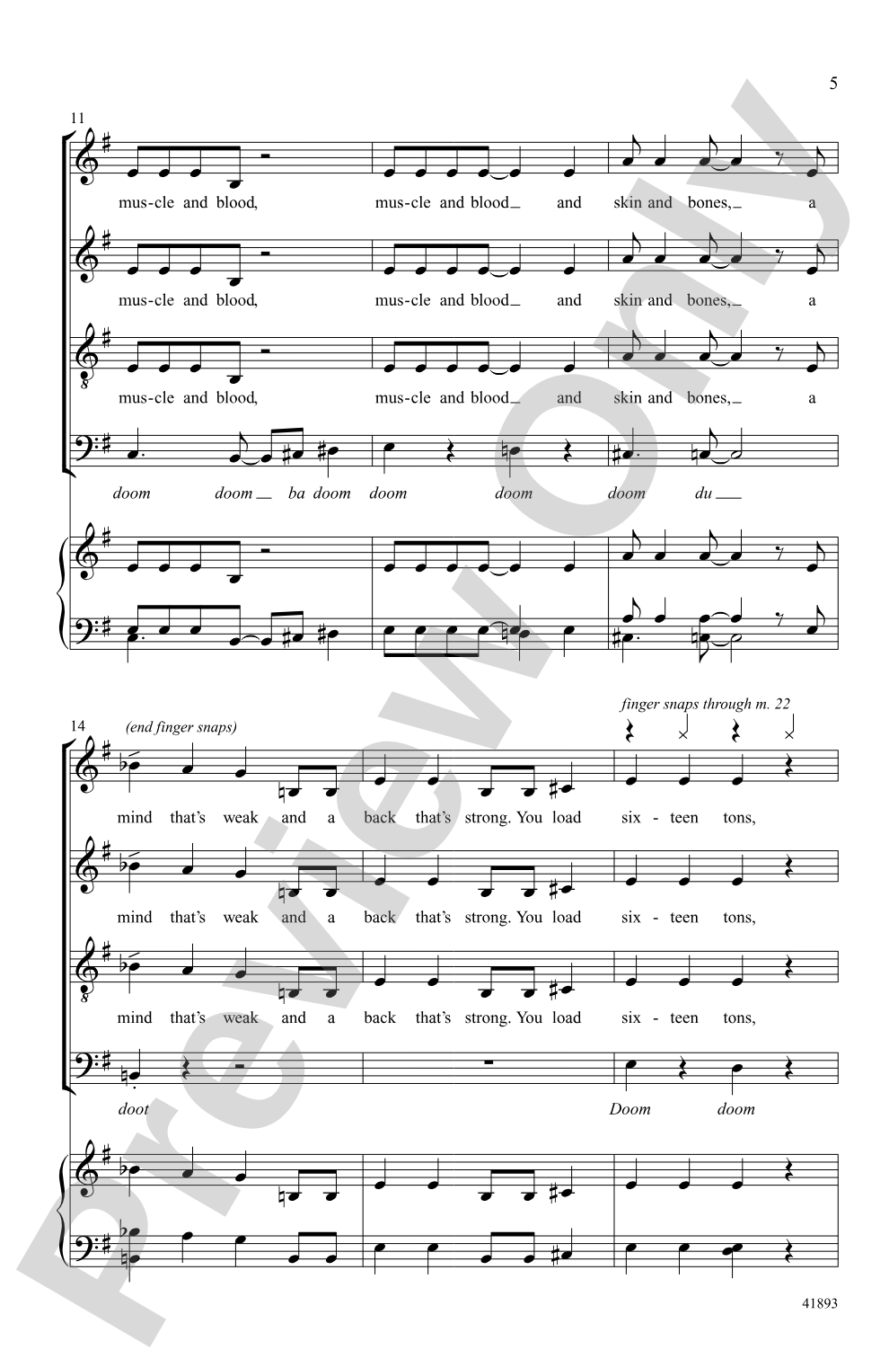 Sixteen Tons: SATB, <I>a cappella</I> Choral Octavo