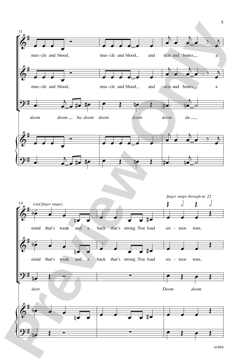 Sixteen Tons: SAB, <I>a cappella</I> Choral Octavo