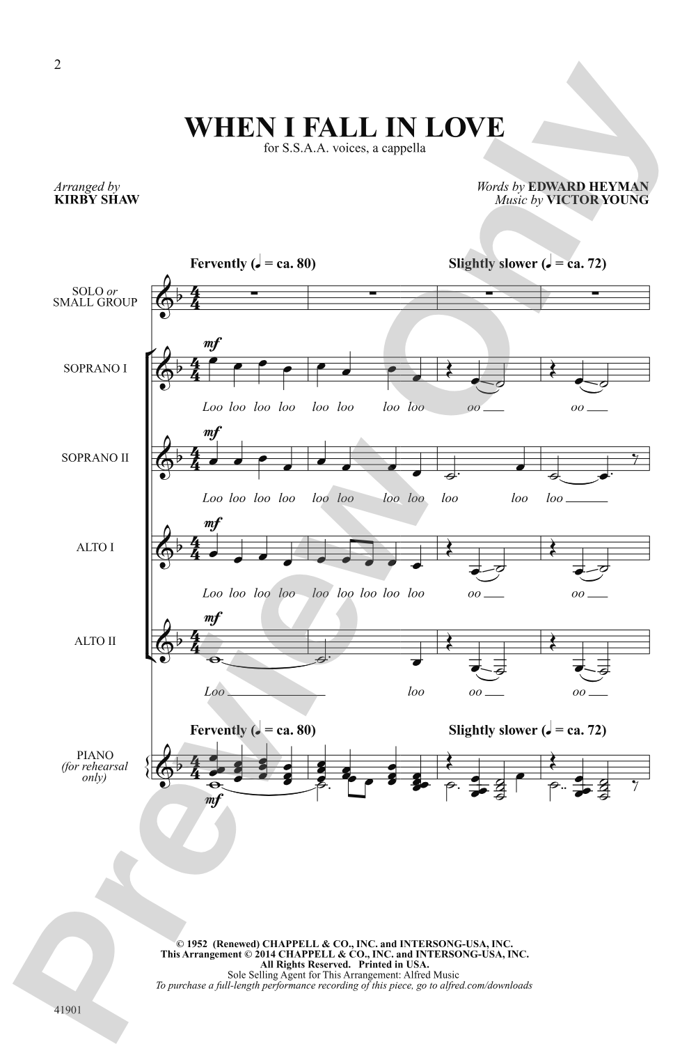 When I Fall in Love: SSAA, <i>a cappella</i> Choral Octavo