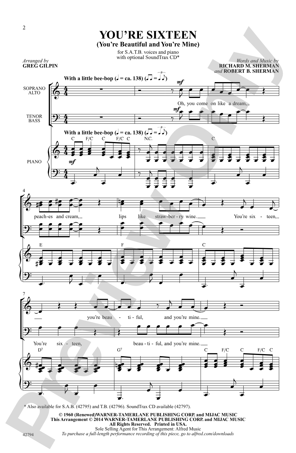 You're Sixteen: SATB Choral Octavo