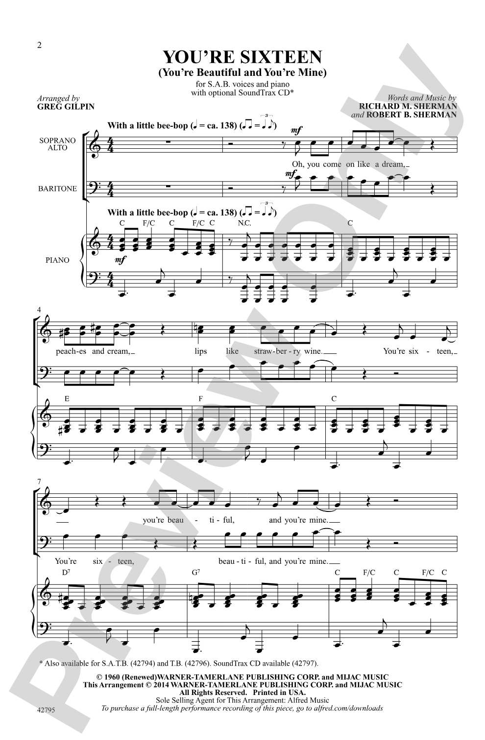 You're Sixteen: SAB Choral Octavo