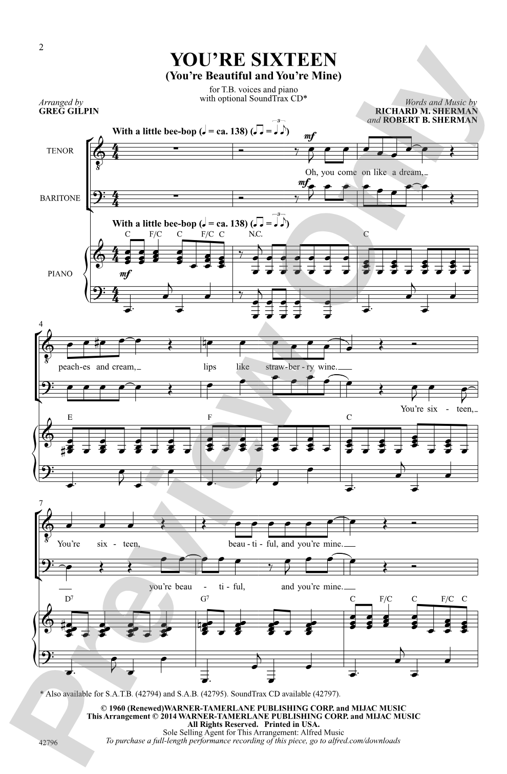 You're Sixteen: TTB Choral Octavo