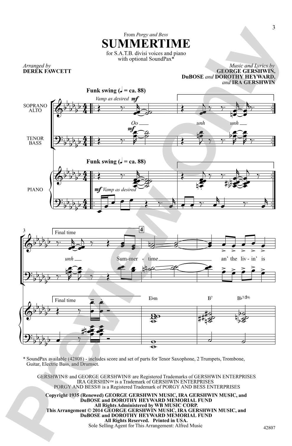 Summertime: SATB Choral Octavo