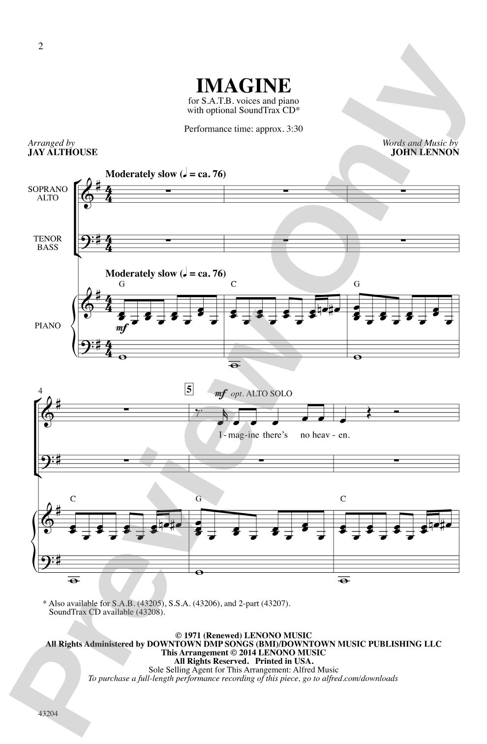 Imagine: SATB Choral Octavo