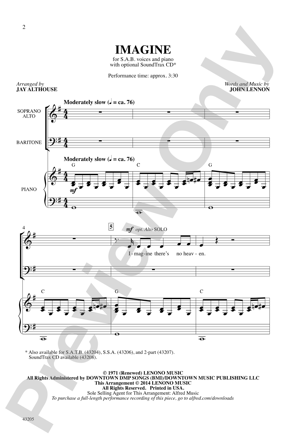 Imagine: SAB Choral Octavo