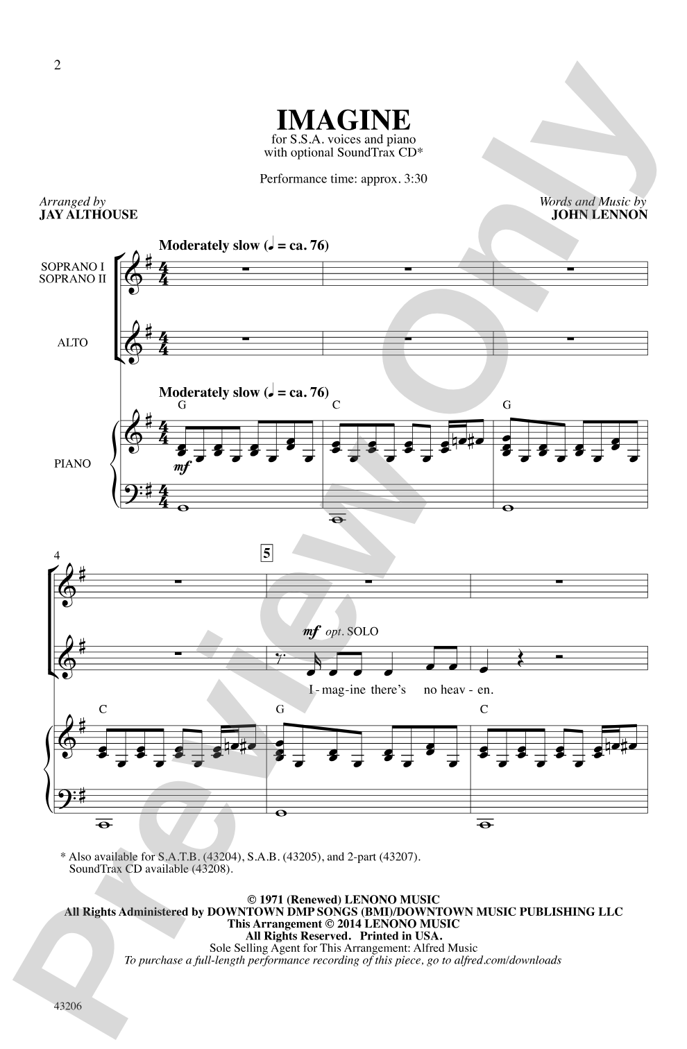 Imagine: SSA Choral Octavo