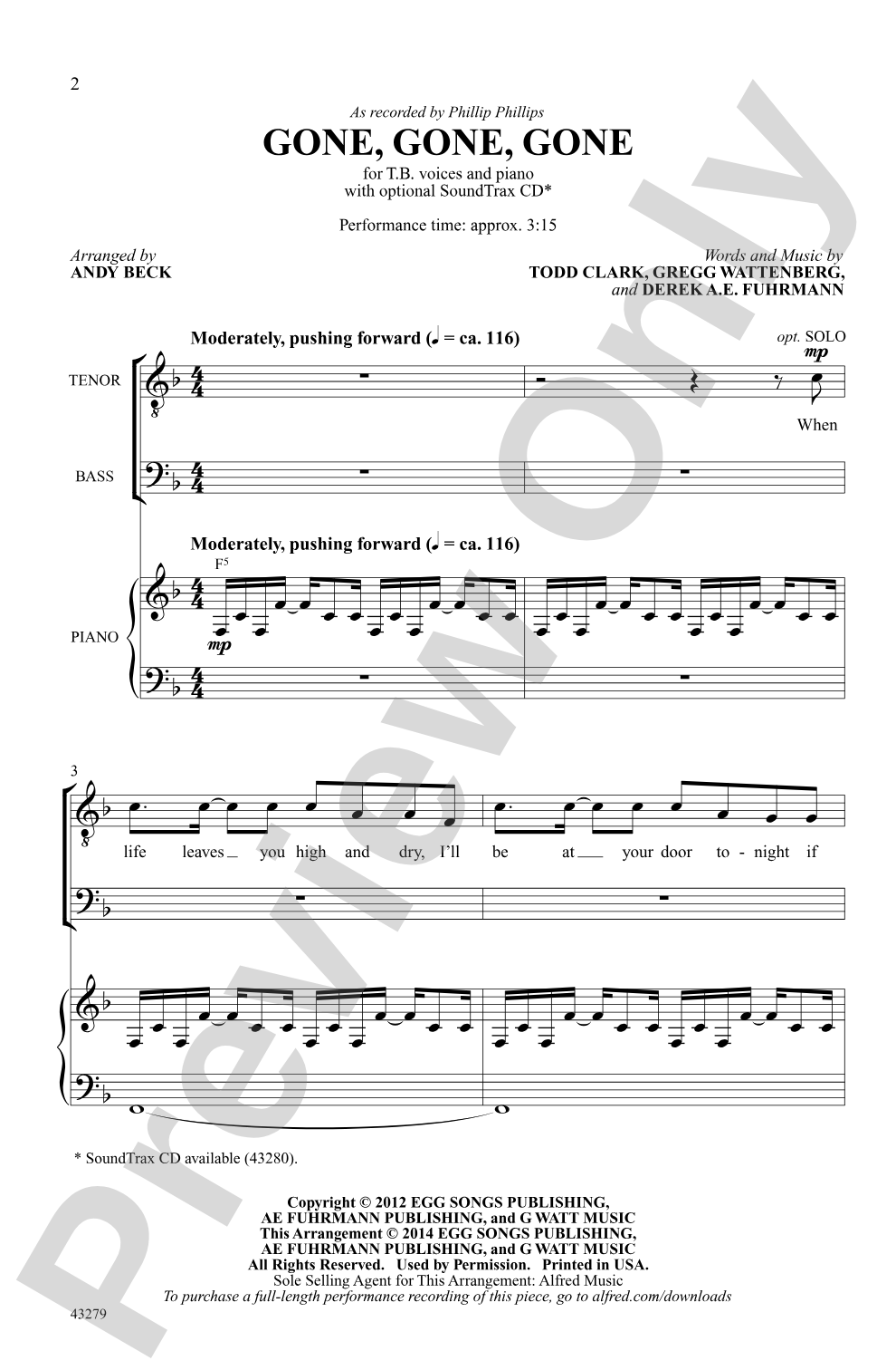 Gone, Gone, Gone (TB): TB Choral Octavo