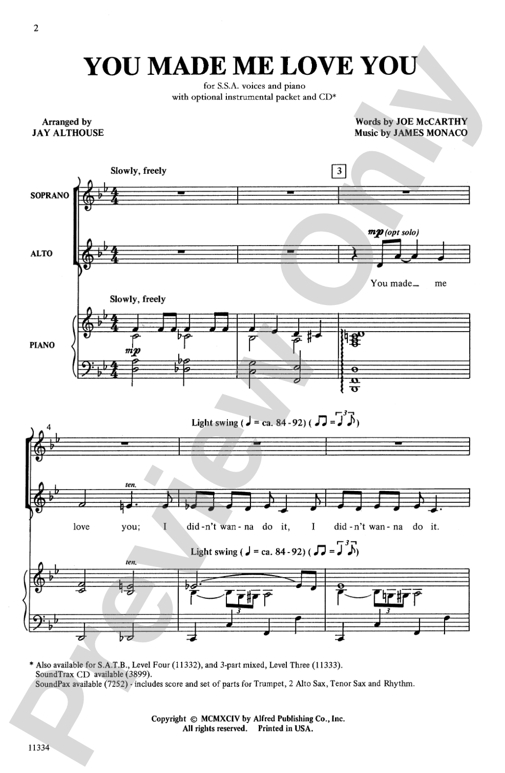 You Made Me Love You: SSA Choral Octavo
