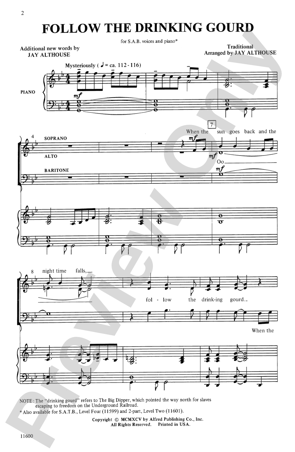 Follow the Drinking Gourd: SAB Choral Octavo