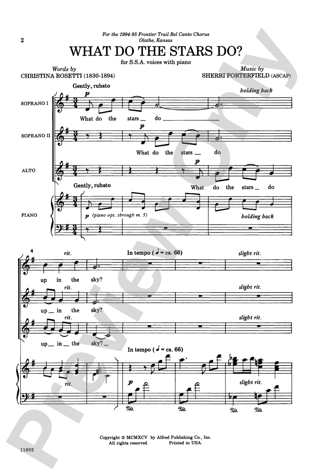 What Do the Stars Do?: SSA Choral Octavo