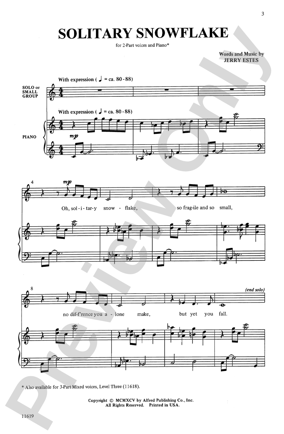Solitary Snowflake: 2-Part Choral Octavo