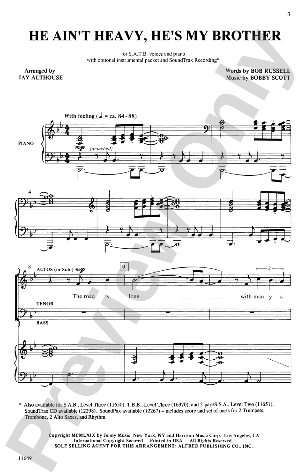 He Ain't Heavy, He's My Brother: SATB Choral Octavo