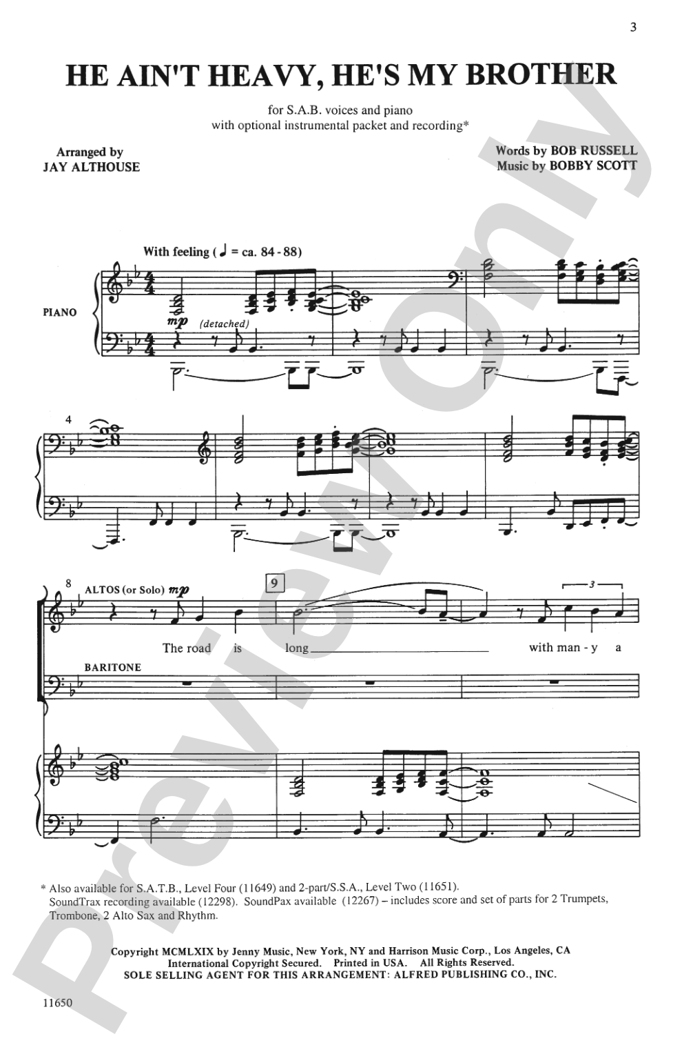 He Ain't Heavy, He's My Brother: SAB Choral Octavo