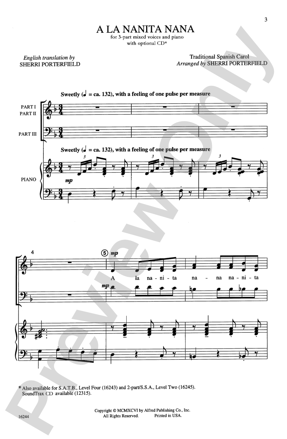 A La Nanita Nana: 3-Part Mixed Choral Octavo