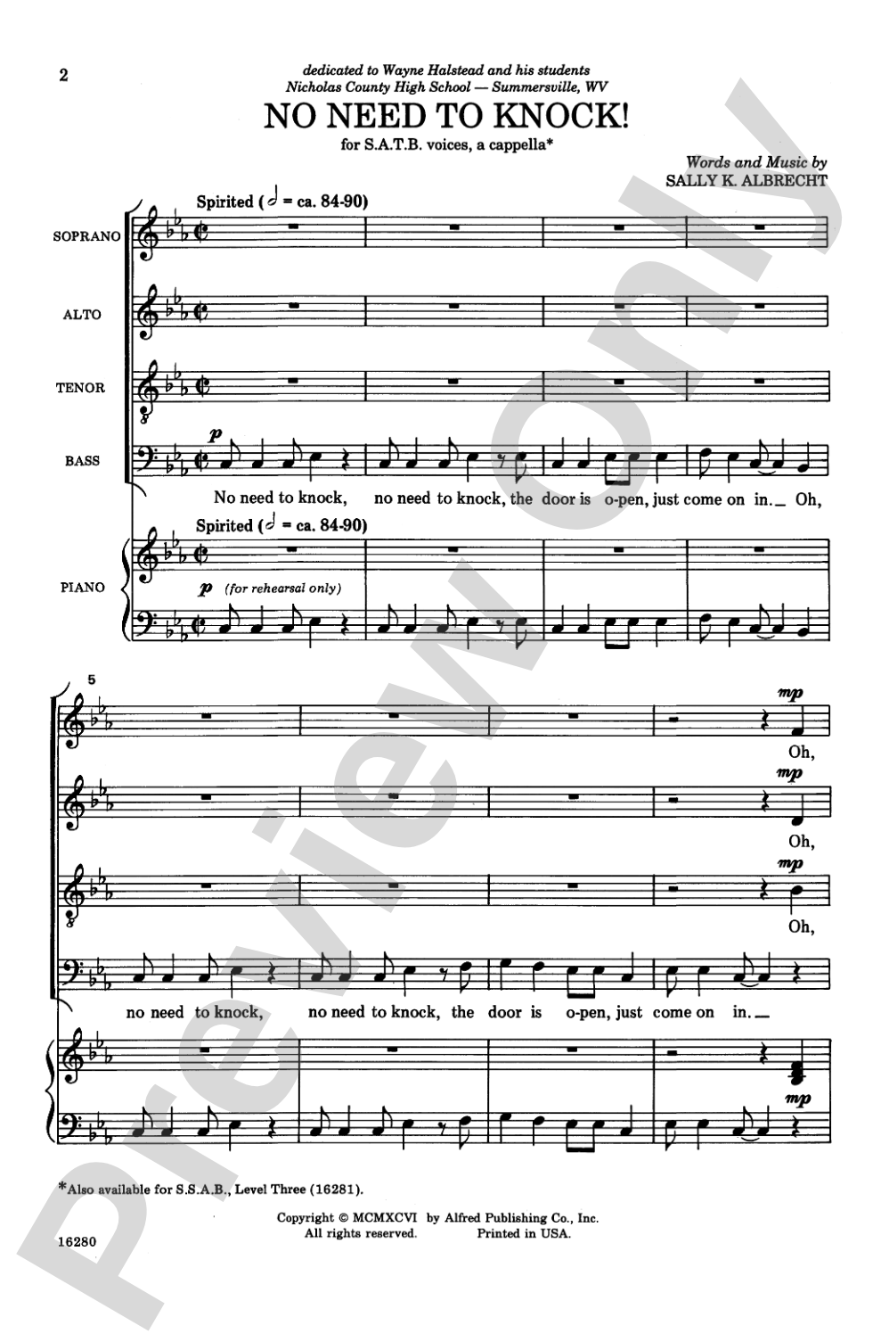 No Need to Knock!: SATB, <I>a cappella</I> Choral Octavo