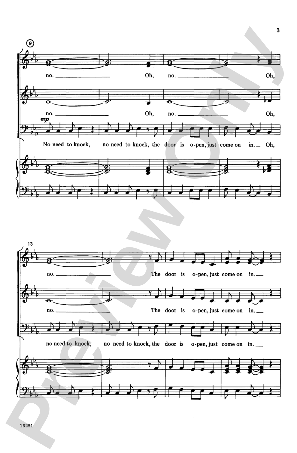 No Need to Knock!: SSAB, <I>a cappella</I> Choral Octavo
