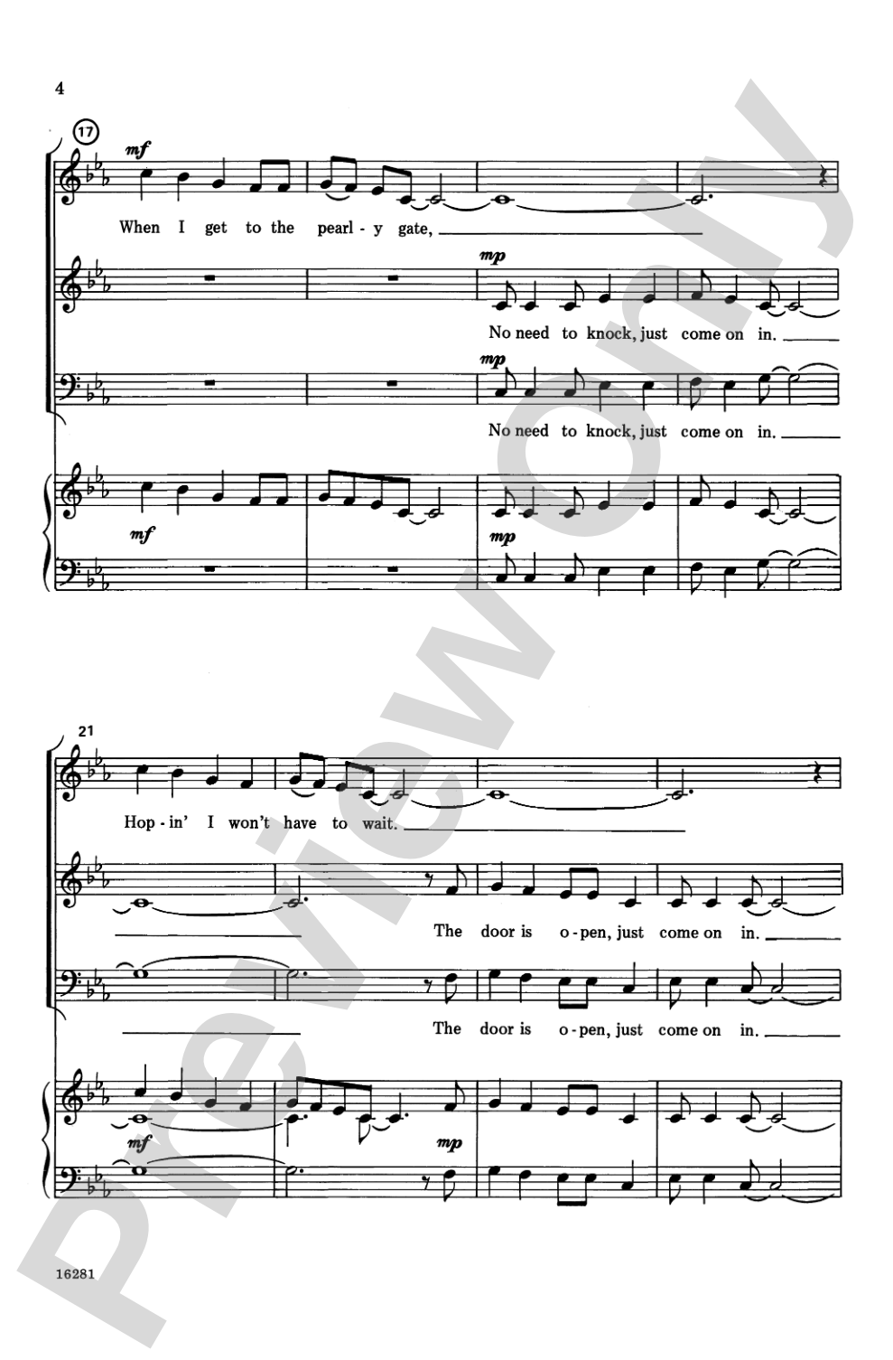 No Need to Knock!: SSAB, <I>a cappella</I> Choral Octavo