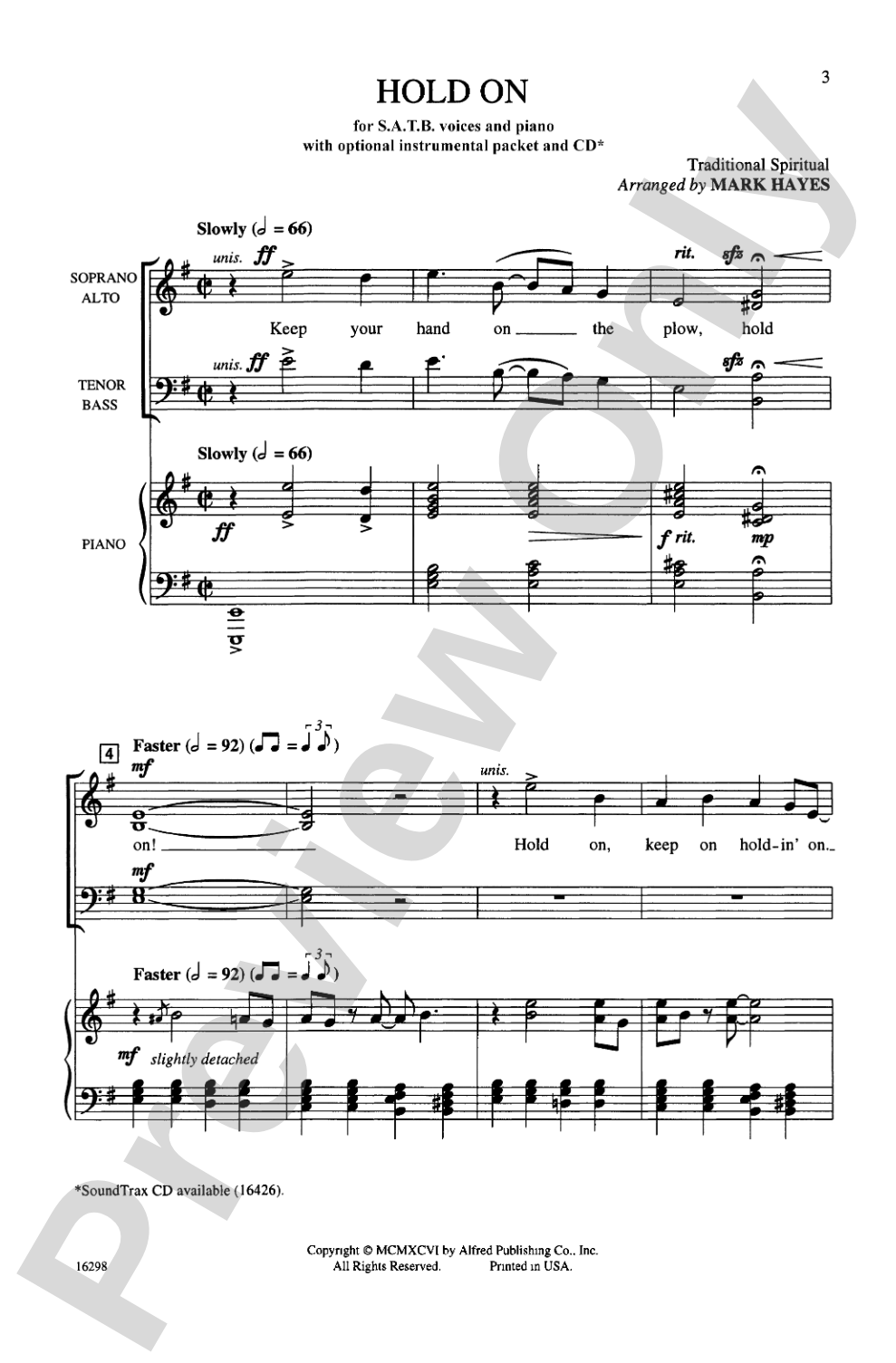 Hold On: SATB Choral Octavo