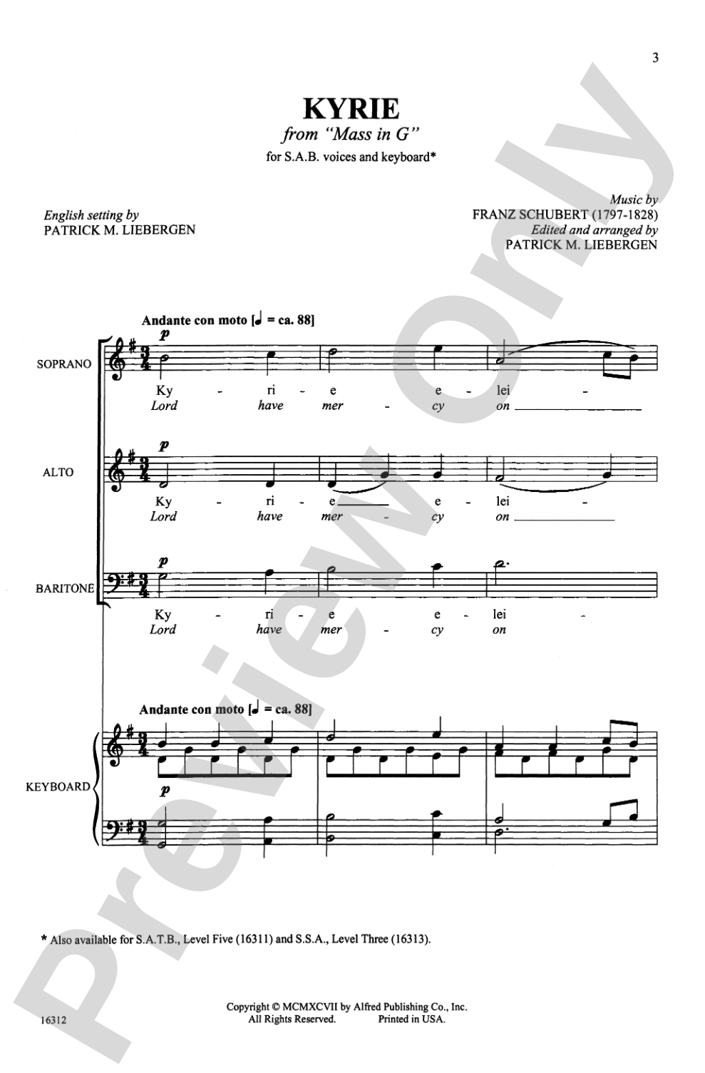 Kyrie (from <i>Mass in G</i>): SAB Choral Octavo
