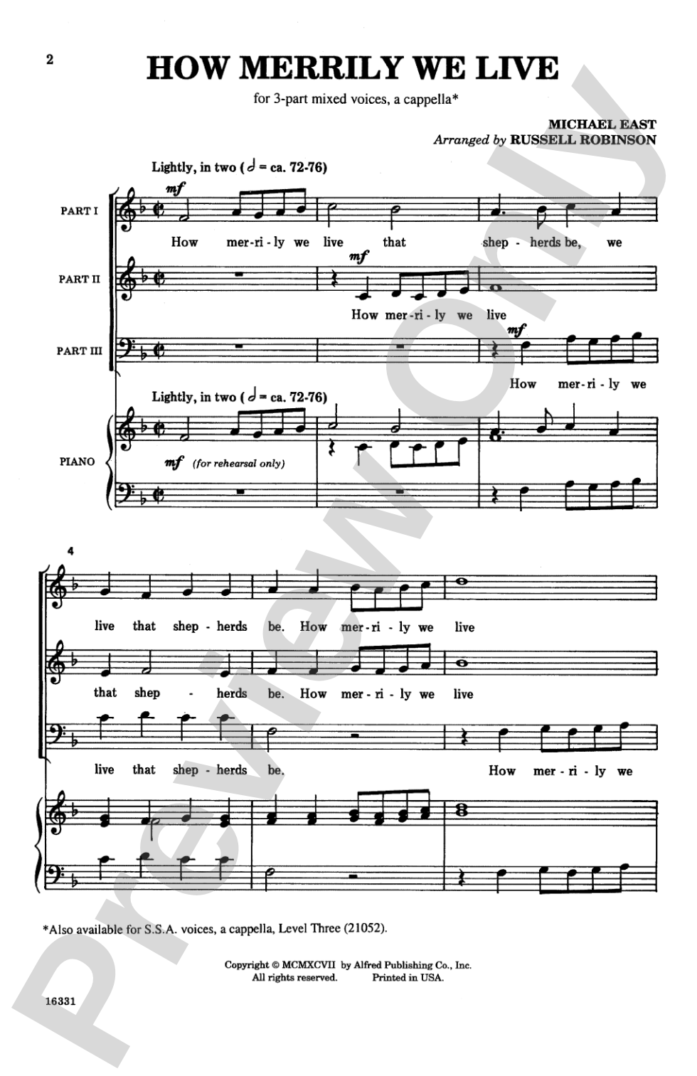 How Merrily We Live: 3-Part Mixed, <I>a cappella</I> Choral Octavo