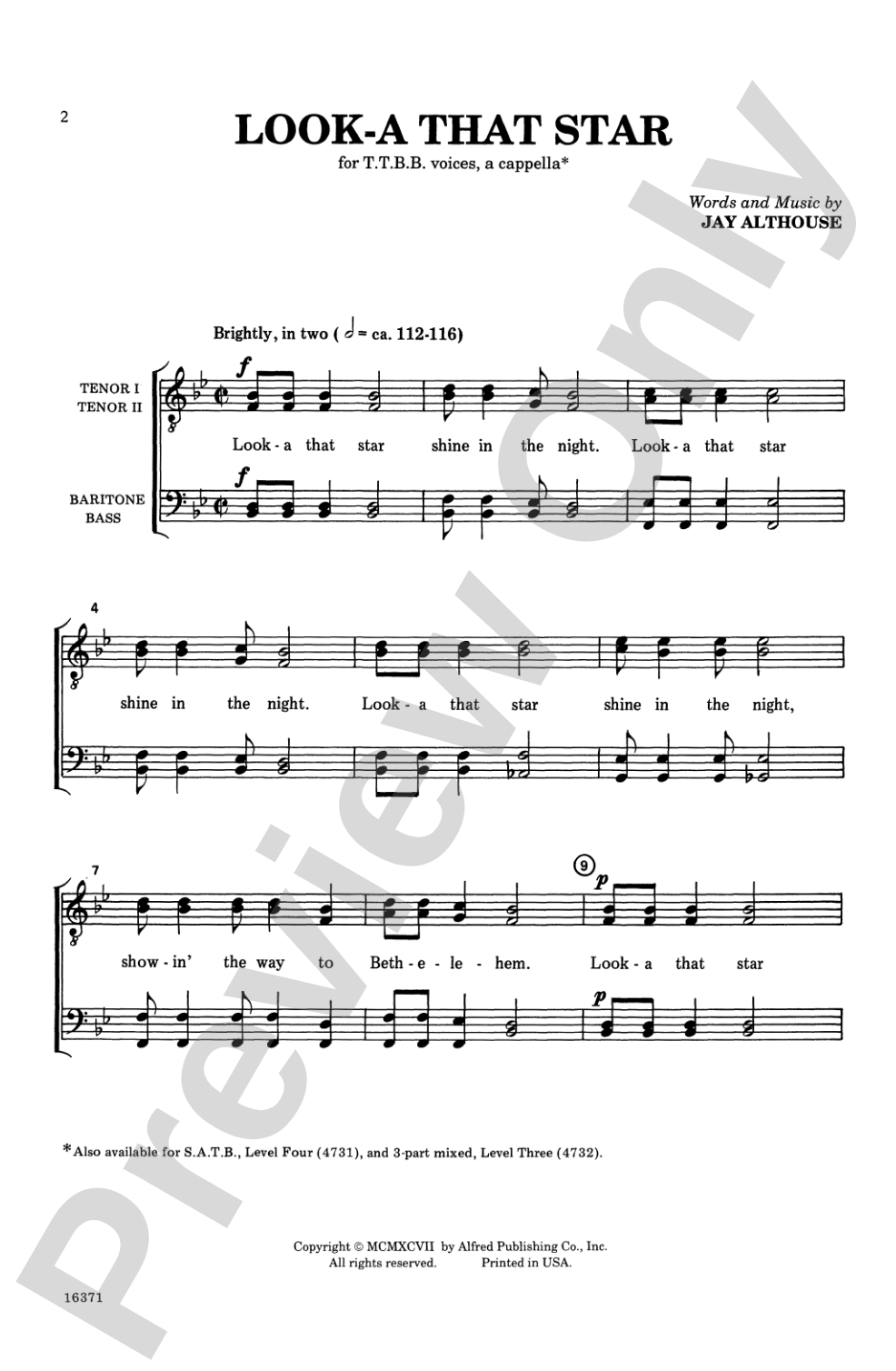 Look-A That Star: TTBB, <I>a cappella</I> Choral Octavo