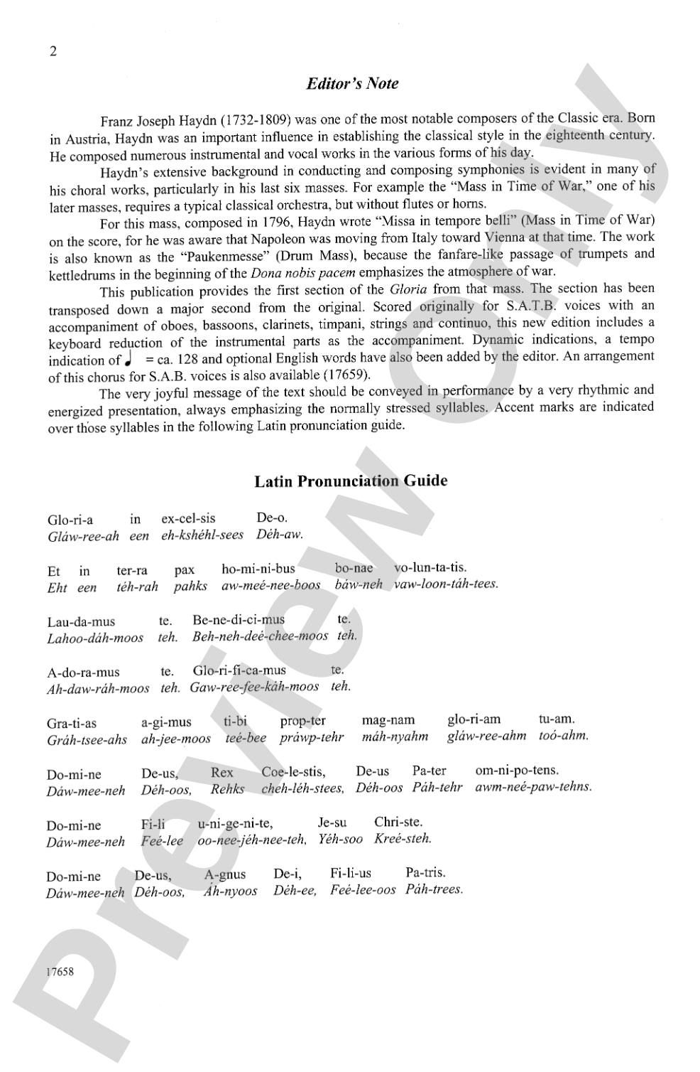 Gloria (from <i>Mass in Time of War</i>): SATB Choral Octavo