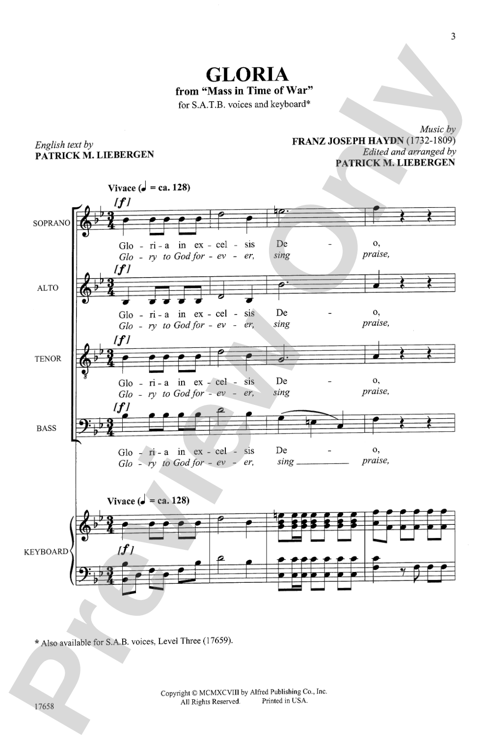 Gloria (from <i>Mass in Time of War</i>): SATB Choral Octavo