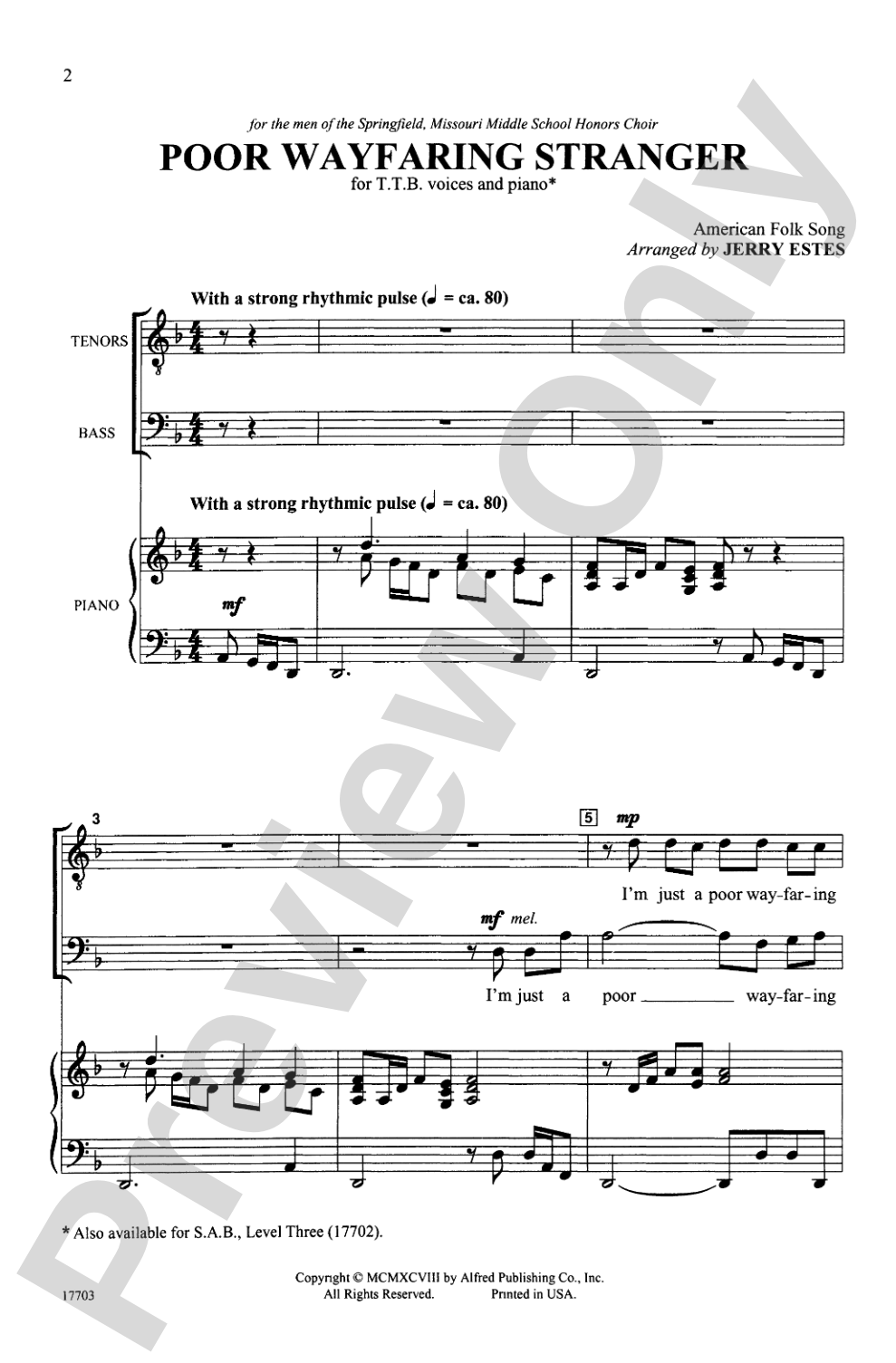 Poor Wayfaring Stranger: TTB Choral Octavo