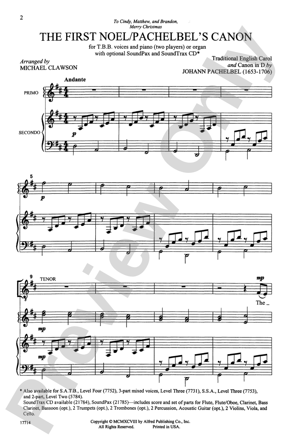 The First Noel / Pachelbel's Canon: TBB Choral Octavo