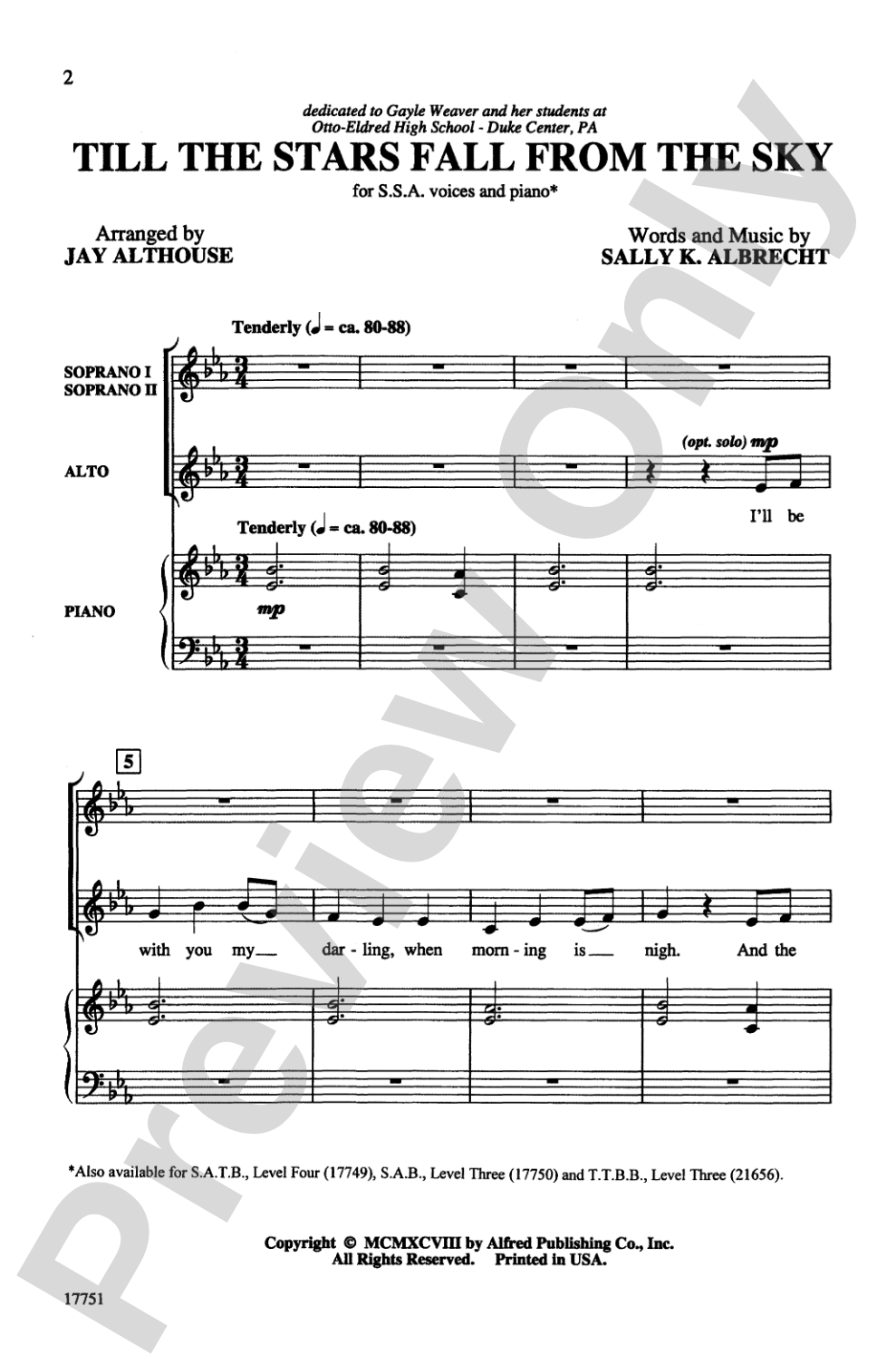 Till the Stars Fall from the Sky: SSA Choral Octavo