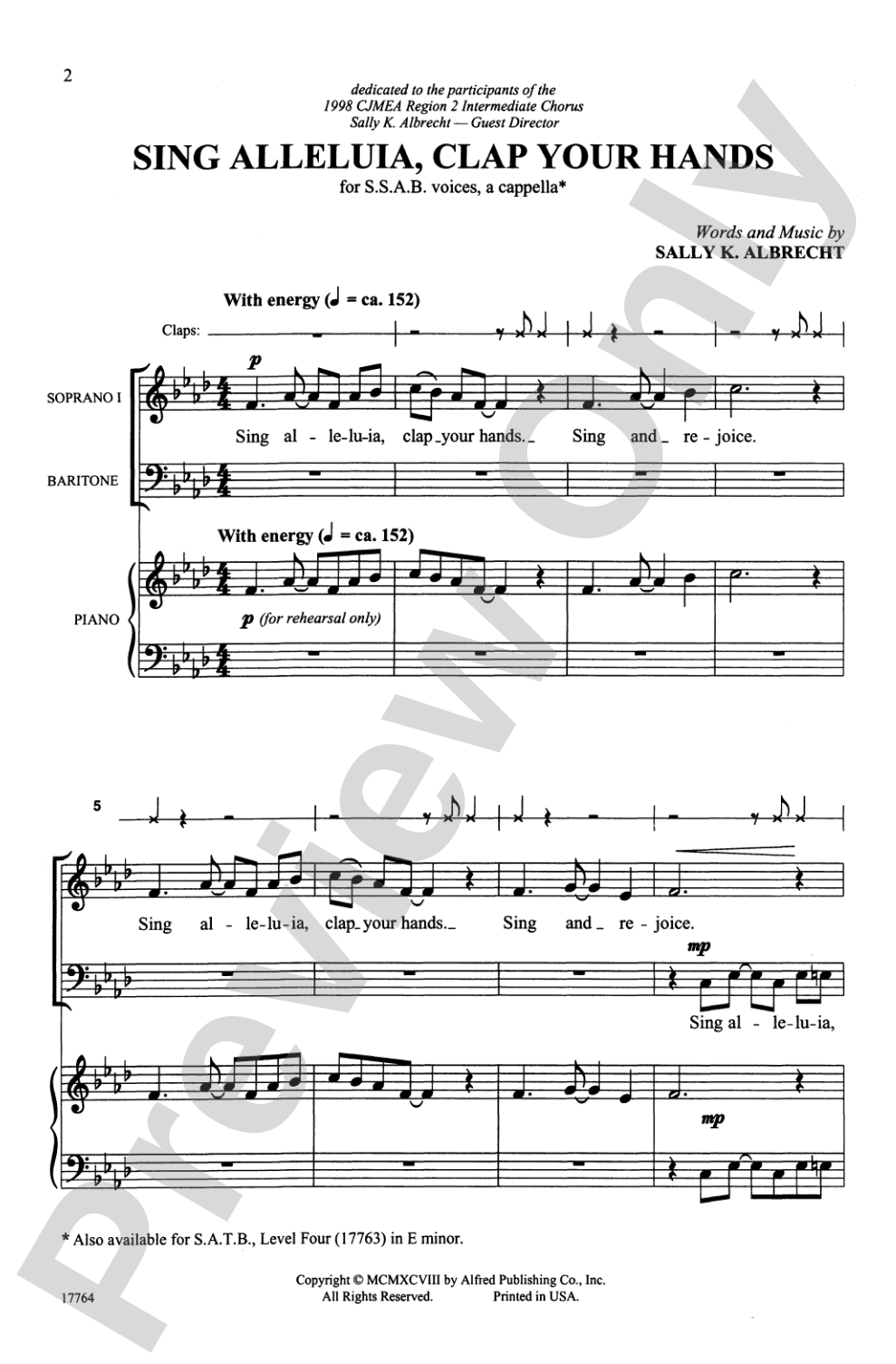 Sing Alleluia, Clap Your Hands: SSAB, <I>a cappella</I> Choral Octavo
