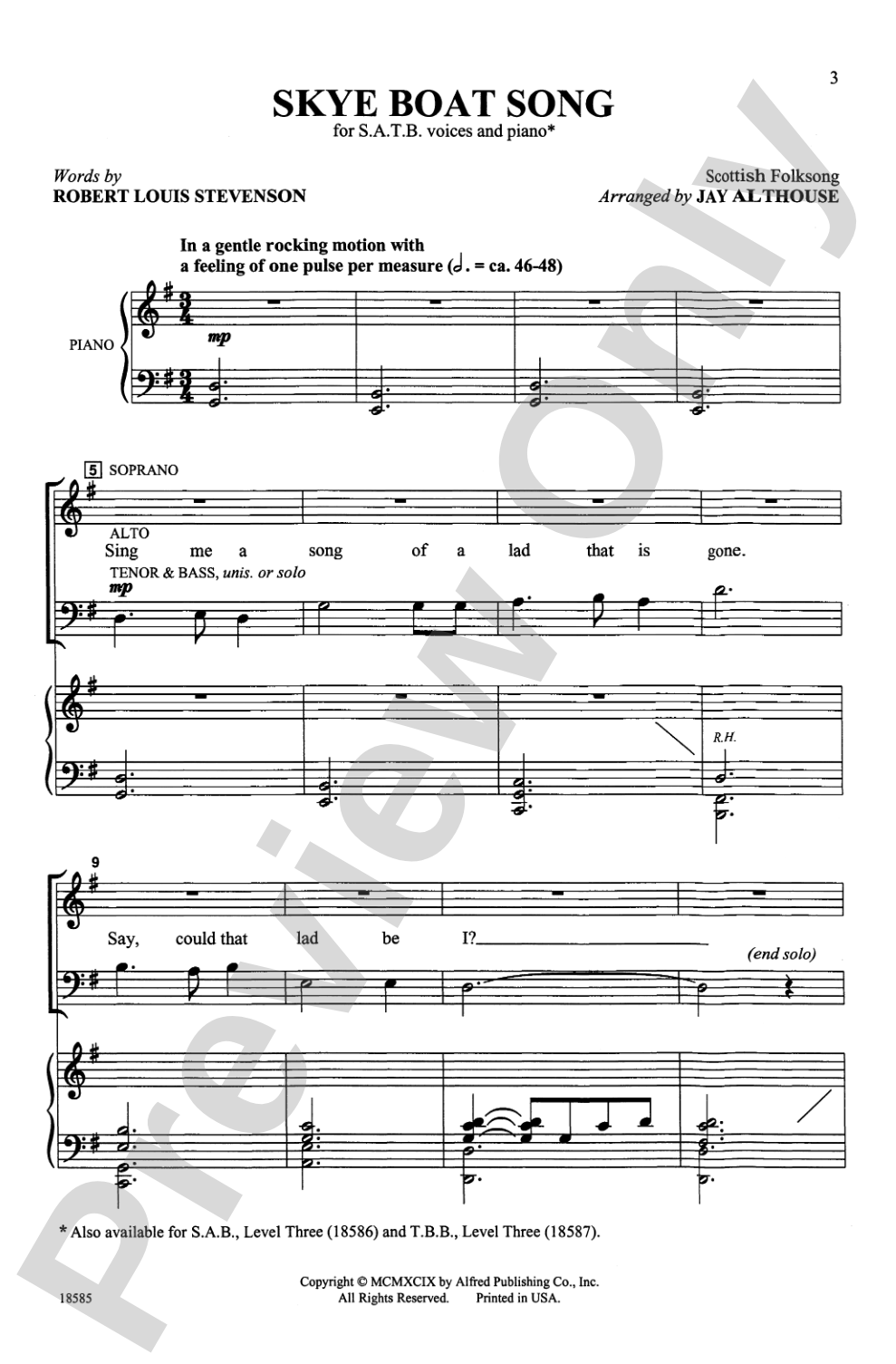 Skye Boat Song: SATB Choral Octavo