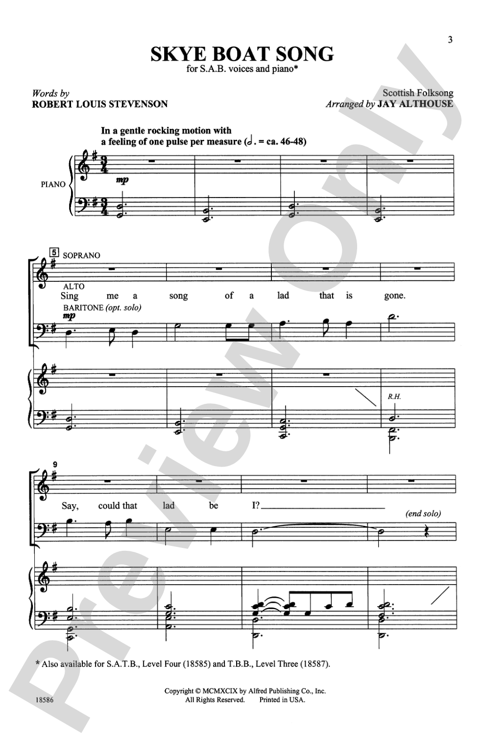 Skye Boat Song: SAB Choral Octavo
