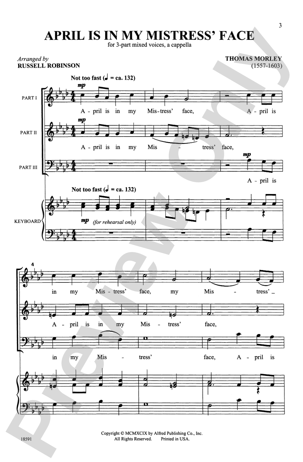 April Is in My Mistress' Face: 3-Part Mixed, <I>a cappella</I> Choral Octavo