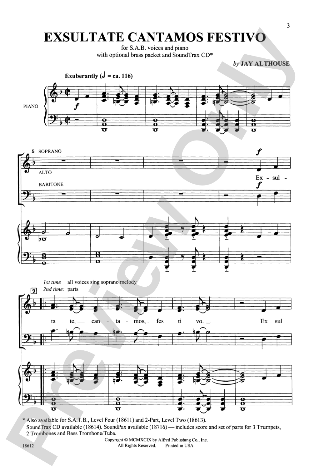 Exsultate Cantamos Festivo: SAB Choral Octavo