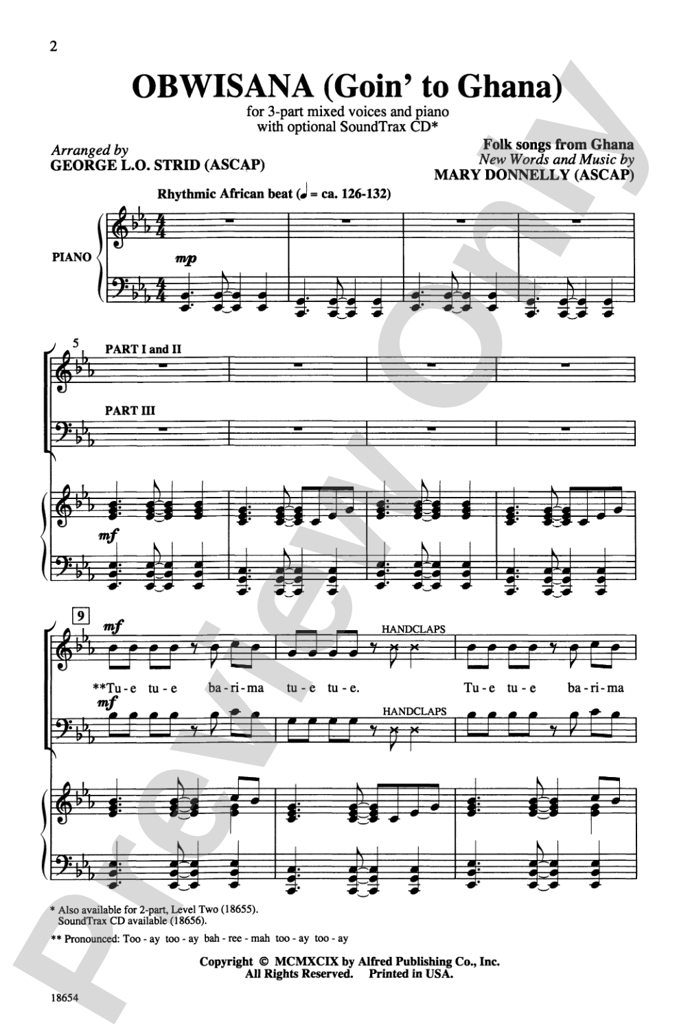 Obwisana (Goin' to Ghana): 3-Part Mixed Choral Octavo
