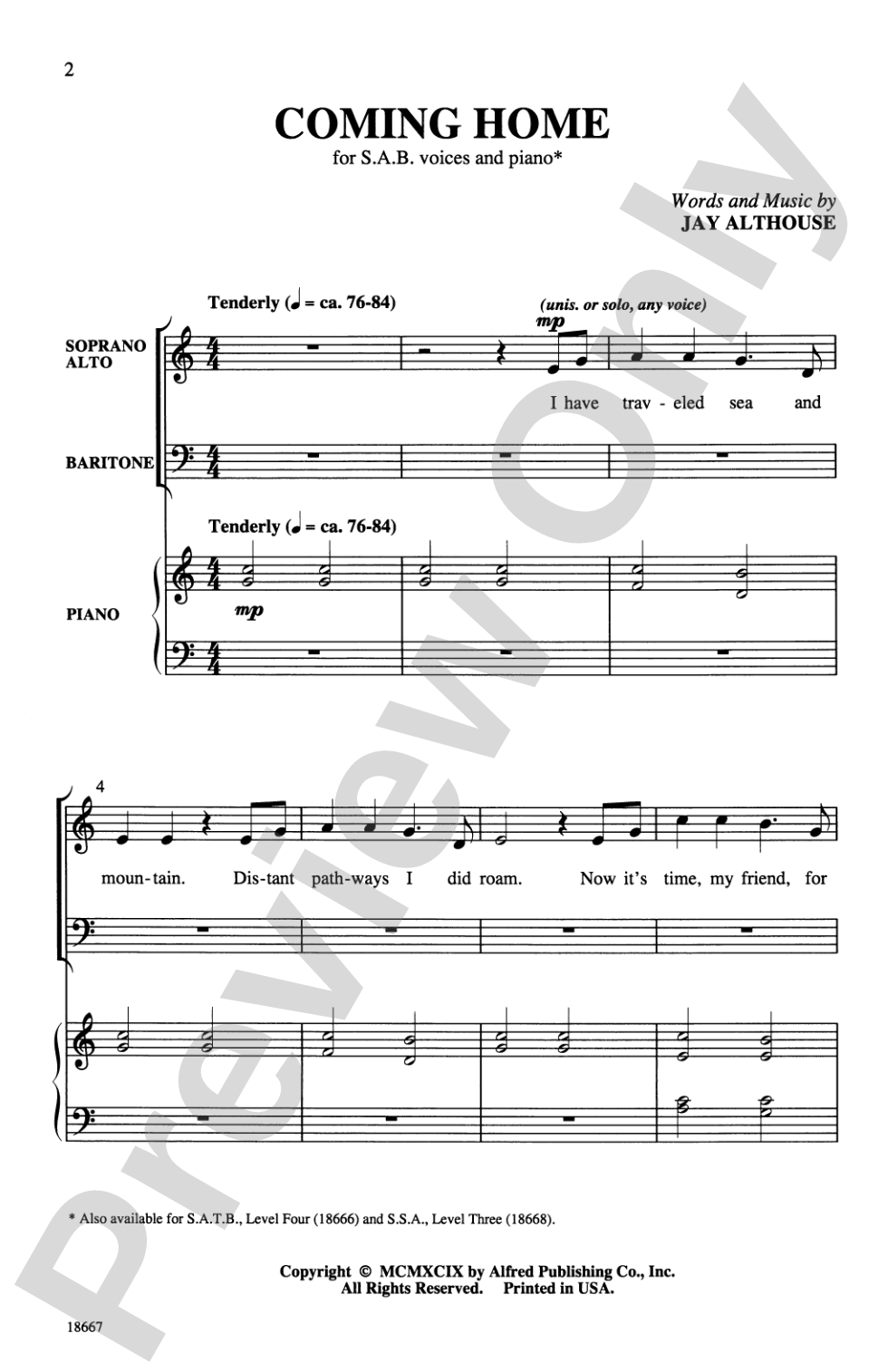 Coming Home: SAB Choral Octavo