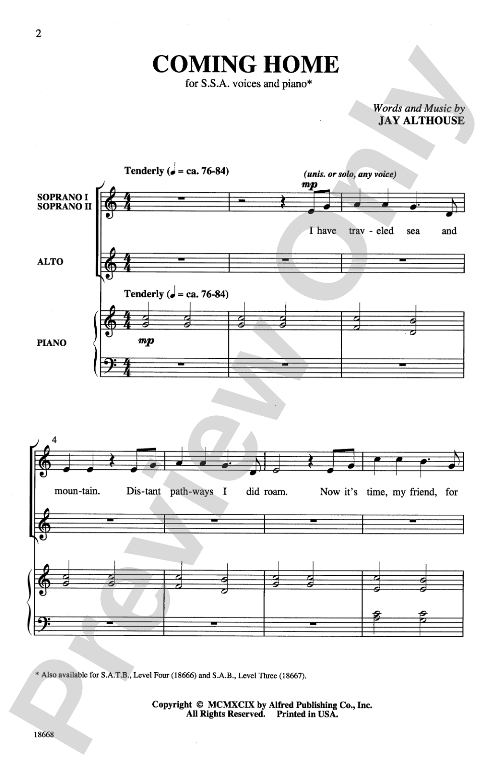 Coming Home: SSA Choral Octavo