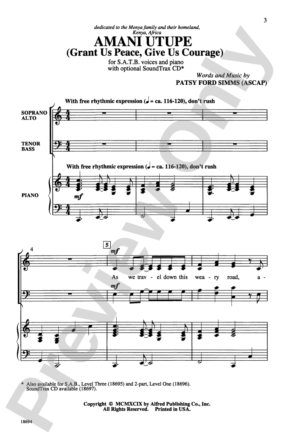 Amani Utupe (Swahili-Grant Us Peace, Give Us Courage): SATB Choral Octavo
