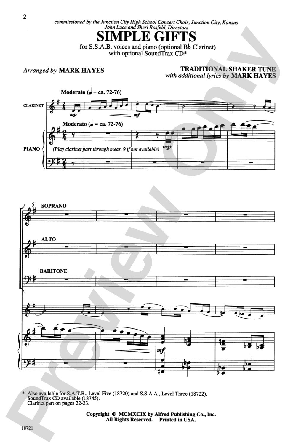 Simple Gifts: SSAB Choral Octavo