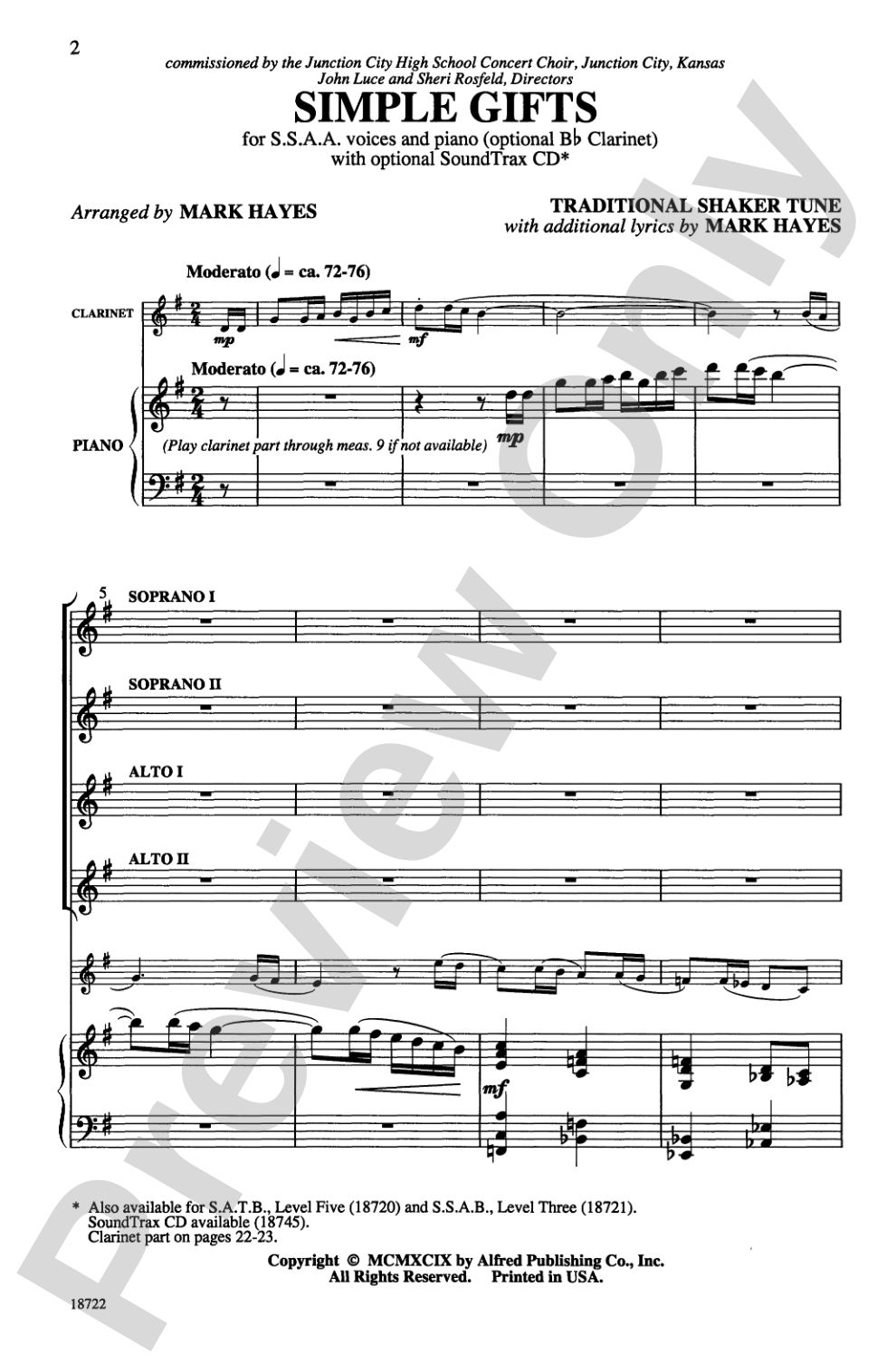 Simple Gifts: SSAA Choral Octavo