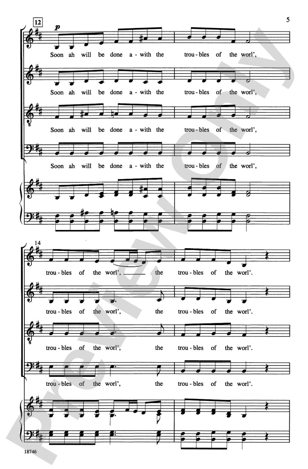 Soon I Will Be Done: SSATB, <I>a cappella</I> Choral Octavo