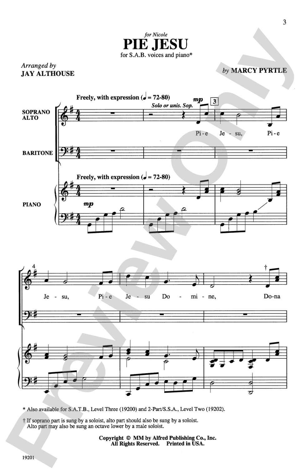 Pie Jesu: SAB Choral Octavo
