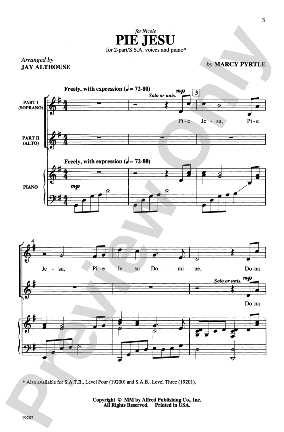 Pie Jesu: 2-Part/SSA Choral Octavo