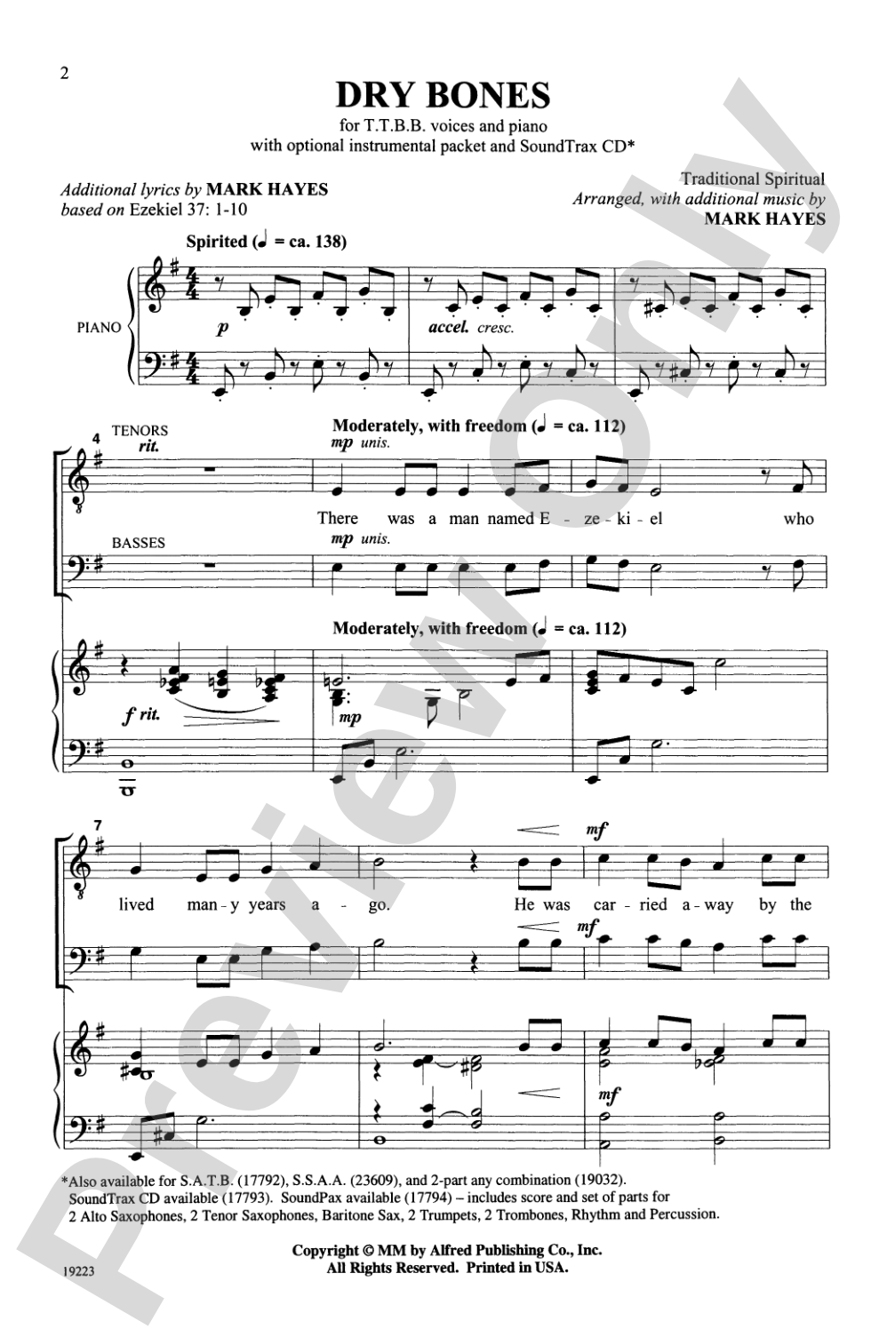 Dry Bones: TTBB Choral Octavo