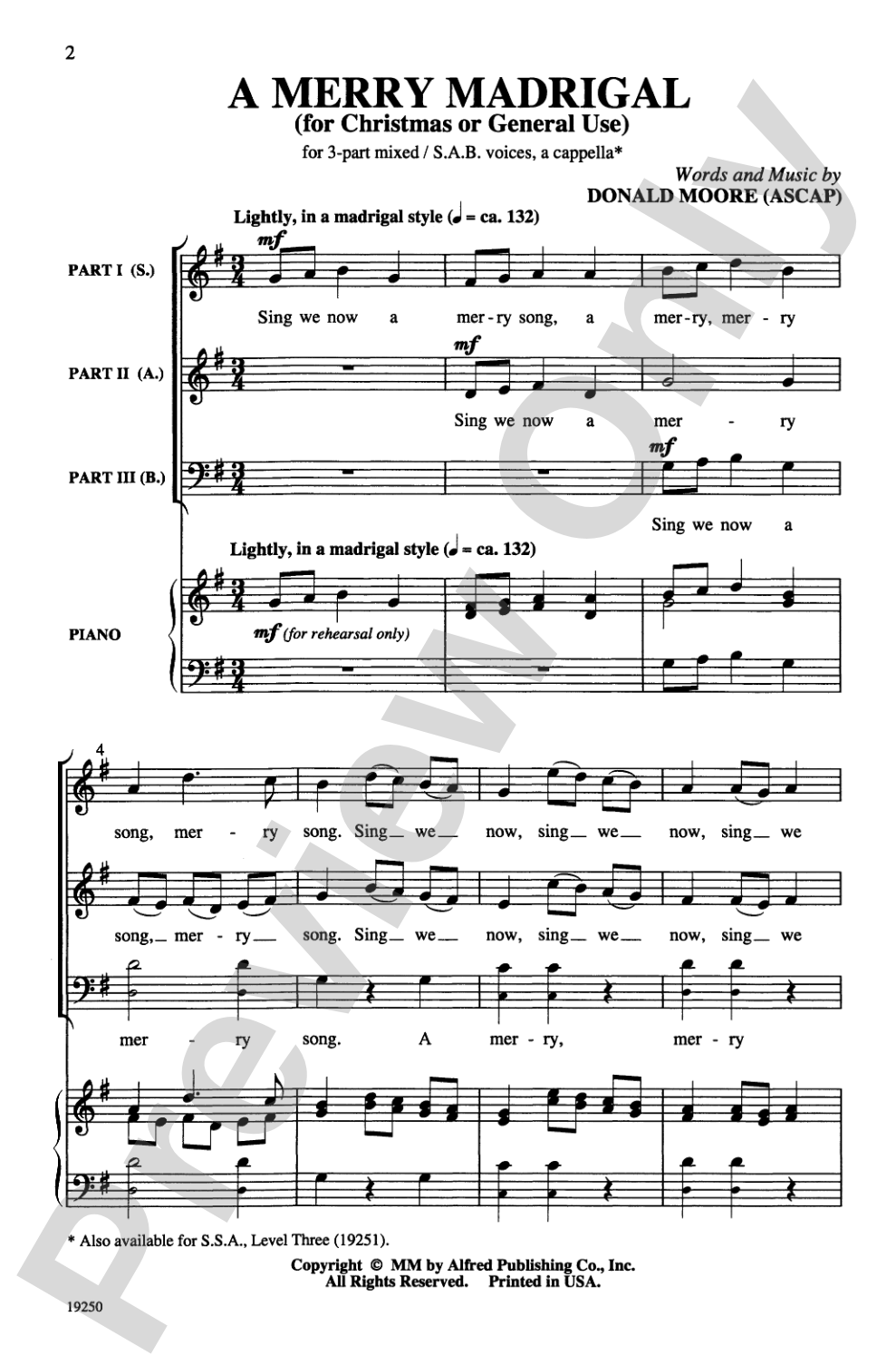 A Merry Madrigal (for Christmas or General Use): 3-Part Mixed/SAB, <I>a cappella</I> Choral Octavo